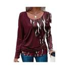 Camiseta Feminina plus Size, Outono Inverno, Casual, Estampada, Gola Redonda, Manga Comprida Camiseta Feminina plus Size, Outono Inverno, Casual, Estampada, Gola Redonda, Manga Comprida