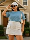 Camiseta Feminina Plus Size Tshirt Lisa Dia a Dia Casual Elegante Gola Alta Manga Curta