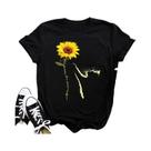 Camiseta Feminina Preta Com Estampa De Borboleta E Girassol Kawaii, Confortável E Casual, Top Camiseta Feminina Preta Com Estampa De Borboleta E Girassol Kawaii, Confortável E Casual, Top