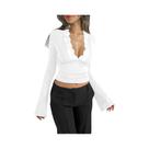 Camiseta Feminina Preta De Manga Longa Slim Fit Moda Primavera Streetwear Elegante Casual Com Decote