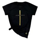 Camiseta Feminina Preta Jesus Cristo Cruz Dourada