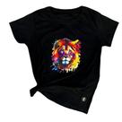 Camiseta Feminina Preta Leão colorido