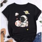 Camiseta Feminina Preta Lua Planeta Astronauta Estampas Vareadas! Camiseta Feminina Preta Lua Planeta Astronauta Estampas Vareadas!