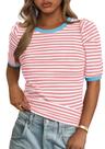 Camiseta feminina PRETTYGARDEN de verão com listras coloridas