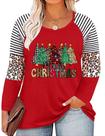 Camiseta feminina QAUN Plus Size Merry and Bright Christmas vermelha