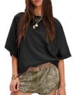 Camiseta feminina RANTAR de algodão de grandes dimensões, folgada, preta