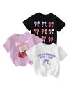 Camiseta feminina RoseSeek Bow Cherry com estampa de manga curta 10Y Camiseta feminina RoseSeek Bow Cherry com estampa de manga curta 10Y