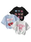 Camiseta feminina RoseSeek Bow Cherry com estampa de manga curta 7Y Camiseta feminina RoseSeek Bow Cherry com estampa de manga curta 7Y