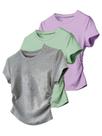 Camiseta feminina RoseSeek de manga curta franzida, pacote com 3 unidades, 15Y