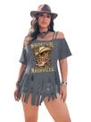 Camiseta feminina RoseSeek Plus Size Cold Shoulder azul Camiseta feminina RoseSeek Plus Size Cold Shoulder azul