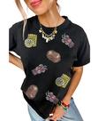 Camiseta feminina SELINK de manga curta com estampa de lantejoulas