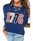 Camiseta feminina SELINK, lantejoulas, estampada para o Dia dos Presidentes, azul