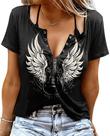 Camiseta feminina Sisgaa com decote em V, estampa retrô de música country preta Camiseta feminina Sisgaa com decote em V, estampa retrô de música country preta