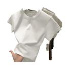 Camiseta Feminina Slim Fit De Algodão Com Decote Redondo E Manga Curta, Cor Sólida, Estilo Casual Camiseta Feminina Slim Fit De Algodão Com Decote Redondo E Manga Curta, Cor Sólida, Estilo Casual
