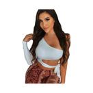Camiseta Feminina Slim Fit De Um Ombro Com Faixa, Manga Longa, Laço, Elástica, Cropped, Sexy, Para Camiseta Feminina Slim Fit De Um Ombro Com Faixa, Manga Longa, Laço, Elástica, Cropped, Sexy, Para