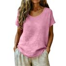Camiseta feminina SMIDOW, mistura de algodão e linho, manga curta, rosa Camiseta feminina SMIDOW, mistura de algodão e linho, manga curta, rosa