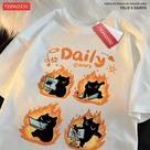 Camiseta Feminina Soltinha com Estampa de Gato Preto - Algodão Confortável para o Verão