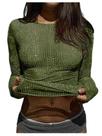 Camiseta feminina SOLY HUX com strass transparente com gola redonda verde