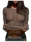 Camiseta feminina SOLY HUX com strass transparente, gola redonda, marrom