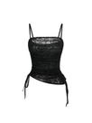 Camiseta feminina SOLY HUX de renda franzida com cordão cinza/preta