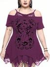 Camiseta feminina SOLY HUX plus size gótica de ombro frio roxa