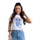 Camiseta Feminina Stitch Coração Blusa Tshirt Algodão Branca Moda