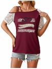 Camiseta feminina SweatyRocks Cold Shoulder com estampa animal bordô