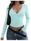 Camiseta feminina SweatyRocks de manga comprida com decote em V e ajuste justo