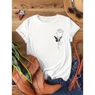Camiseta Feminina T-shirt Floral Borboleta Botão Rosa 100% Algodão Premium Camiseta Feminina T-shirt Floral Borboleta Botão Rosa 100% Algodão Premium