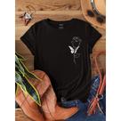 Camiseta Feminina T-shirt Floral Borboleta Botão Rosa 100% Algodão Premium