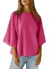 Camiseta feminina Tankaneo de tamanho grande, manga 3/4, rosa vermelha