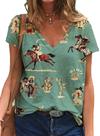 Camiseta feminina Teslawi Western Aztec vintage com decote em V (S)