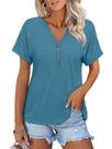 Camiseta feminina TICTICMISS com decote em V e manga curta turquesa