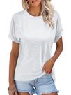 Camiseta feminina TICTICMISS, manga curta enrolada, gola redonda, branca Camiseta feminina TICTICMISS, manga curta enrolada, gola redonda, branca