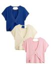 Camiseta feminina Tops RoseSeek, pacote com 3 camisetas abertas, azul de verão, rosa, branca Camiseta feminina Tops RoseSeek, pacote com 3 camisetas abertas, azul de verão, rosa, branca