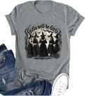 Camiseta feminina UYIQL Witch Halloween Graphic Camiseta cinza XL