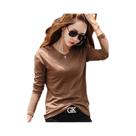 Camiseta Feminina Verde Com Decote Em V, Manga Comprida, Algodão, Com Botões, Macia, Solta, Estilo