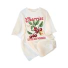 Camiseta Feminina Vermelha Com Estampa De Cerejas, Casual, Estilo Hip Hop, Roupa Esportiva, Top