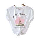 Camiseta Feminina Vintage com Gola Redonda e Manga Curta - Estampa Torre Eiffel