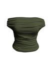 Camiseta feminina WDIRARA plus size Off Shoulder verde militar Camiseta feminina WDIRARA plus size Off Shoulder verde militar