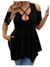Camiseta feminina winkbay plus size Cold Shoulder preta
