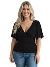 Camiseta feminina winkbay, tamanho grande, com decote em V profundo, preta Camiseta feminina winkbay, tamanho grande, com decote em V profundo, preta