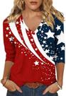 Camiseta Feminina Woffccrd Decote V Manga 3/4 Estampa Bandeira Americana Camiseta Feminina Woffccrd Decote V Manga 3/4 Estampa Bandeira Americana