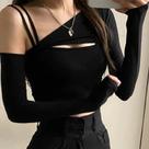 Camiseta Feminina Y2K Gótica Grunge - Manga Comprida - Estilo E-Girl Streetwear