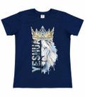 Camiseta Feminina Yeshua Leão Coroado Azul Marinho 100% Algodão Conforto