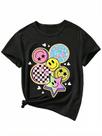 Camiseta Floerns Girl's Smiling Face Graphic 9Y Black Star
