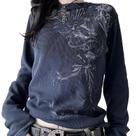 Camiseta fofa Y2K Grunge Goth Skulls estampada de manga comprida Camiseta fofa Y2K Grunge Goth Skulls estampada de manga comprida
