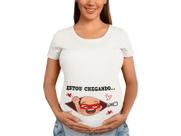 Camiseta Gestante Estou Chegando Bebe Heroi Papai Chá De Bebê Grávida Branca Camiseta Gestante Estou Chegando Bebe Heroi Papai Chá De Bebê Grávida Branca