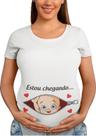 Camiseta Gestante Estou Chegando Papai Chá De Bebê Grávida Branca Camiseta Gestante Estou Chegando Papai Chá De Bebê Grávida Branca
