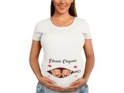Camiseta Gestante Gêmeos Estamos Chegando Papai Chá De Bebê Grávida Branca Camiseta Gestante Gêmeos Estamos Chegando Papai Chá De Bebê Grávida Branca
